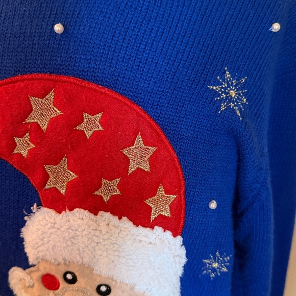 EUC~Woman’s Medium Ugly Blue Santa Christmas Sweater - Picture 7 of 9